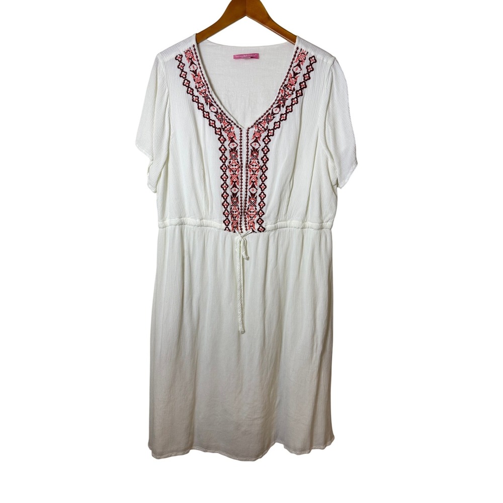 Woman Within Women Dress‎ 20W White Embroidered Gauze Boho Cottagecore Peasant